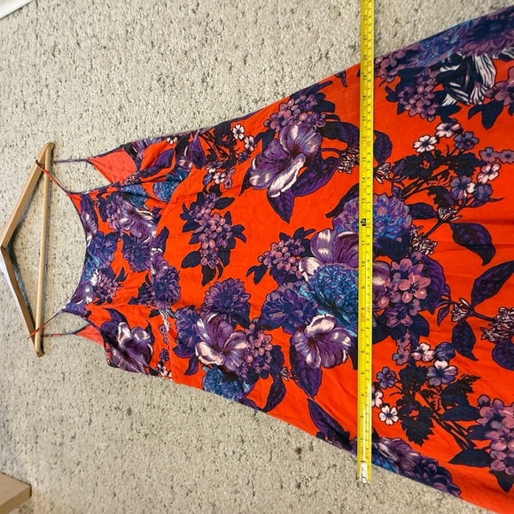Free People size 10 EUC Orange and Blue Spaghetti Strap midi/maxi dress - Picture 12 of 15